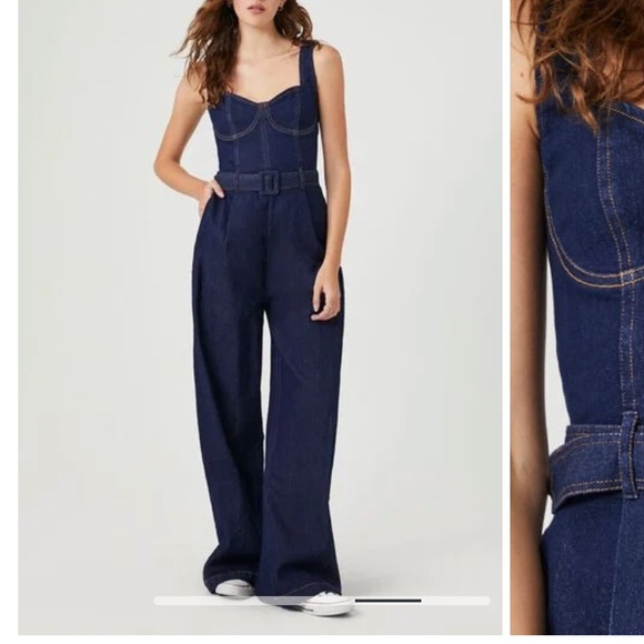Belted Bustier Denim Jumpsuit - Picture 3 of 6